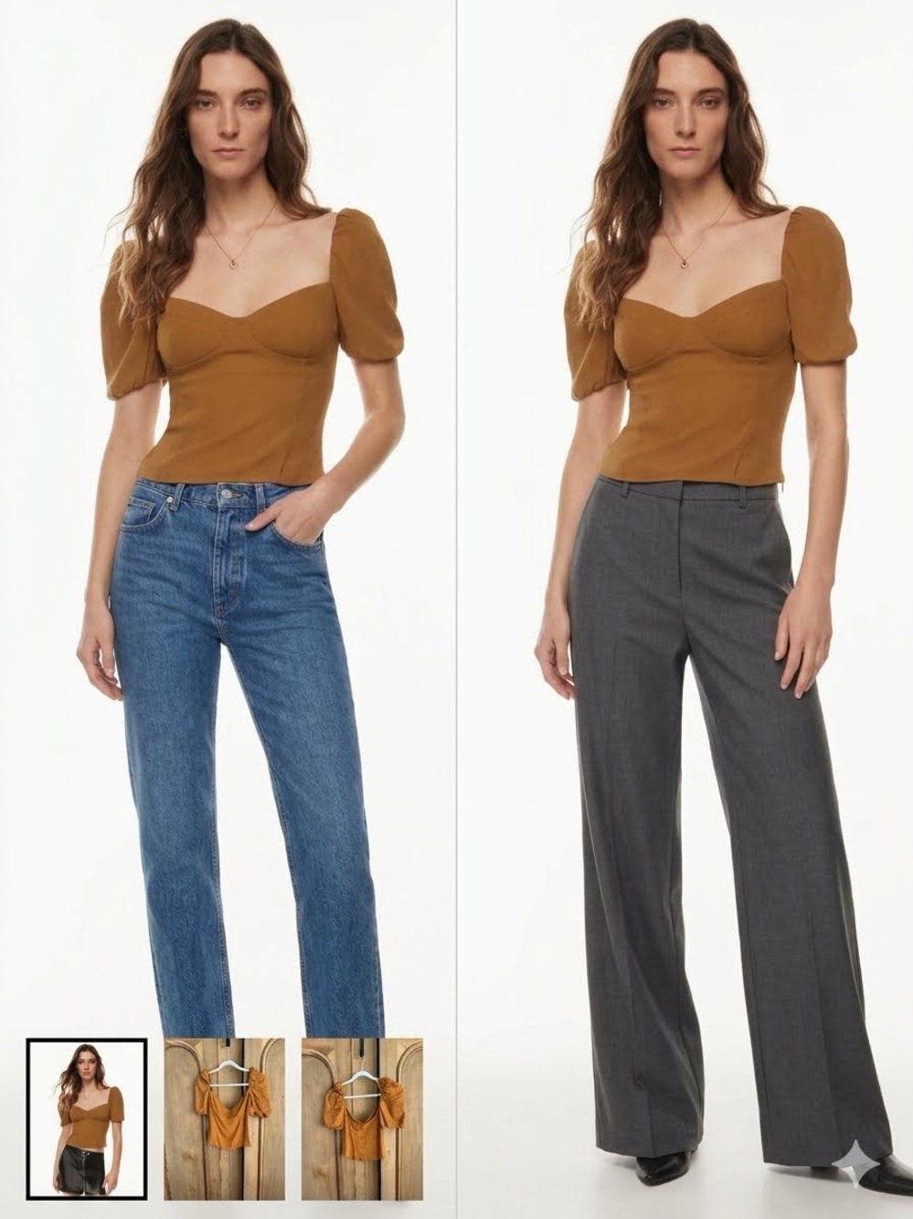 Flattering Wilfred Women's Puff-Sleeve Square Neck Top - Rust, Size Medium